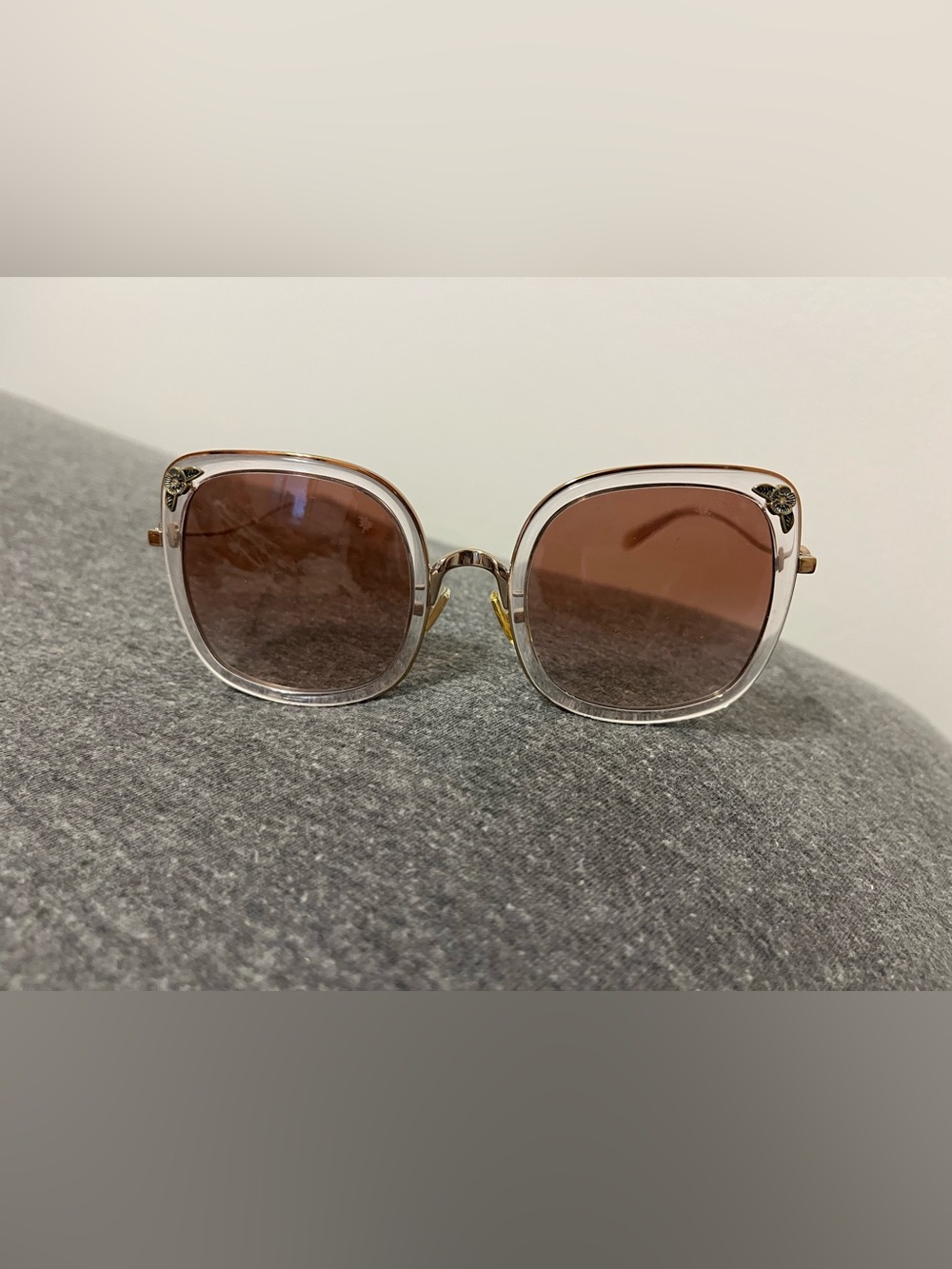 Coach Clear-Pink Frame Sunglasses with Brown Gradient Lenses - Picture 1 of 6